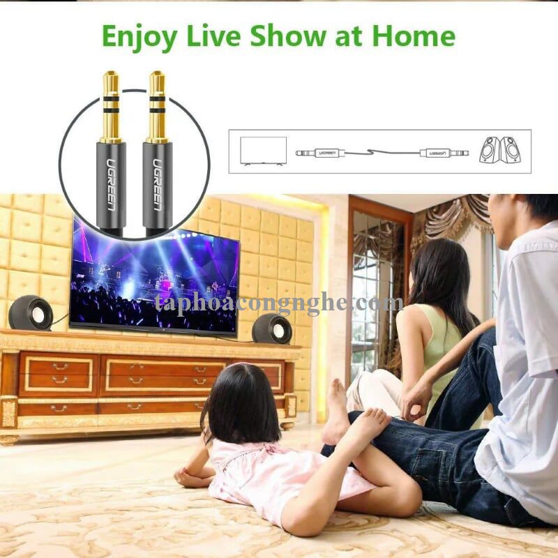 Ugreen 10737 5M màu Đen Cáp âm thanh 2 đầu 3.5mm dương dây tròn TPE cao cấp AV119 30010737